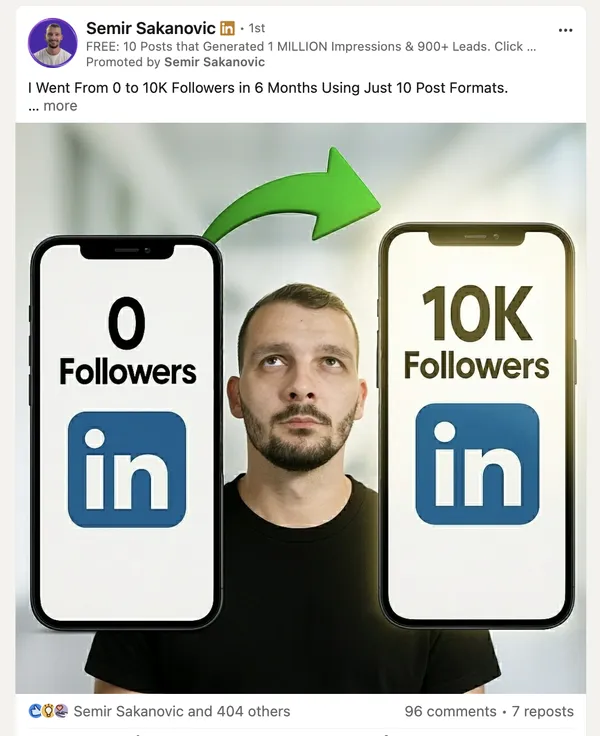 LinkedIn boosted post by Semir Sakanovic, promoted in the feed