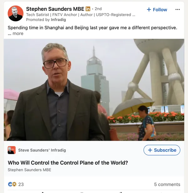 LinkedIn boosted post by Stephen Saunders MBE, promoted by Infradig, in the feed